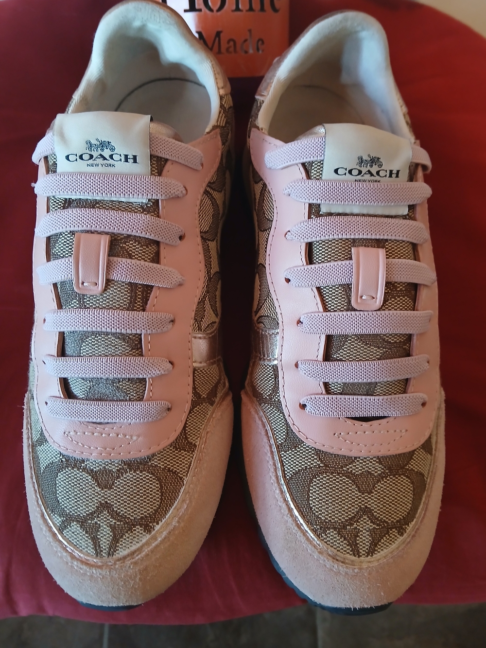 Coach Pink Signature Jacquard Lace-Up Sneakers - Picture 2 of 4